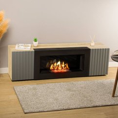 Тумба под ТВ с биокамином SteelHeat IMOLA IMPULSE 140 см (корпус дуб Сонома / фасады Гротто гранит)