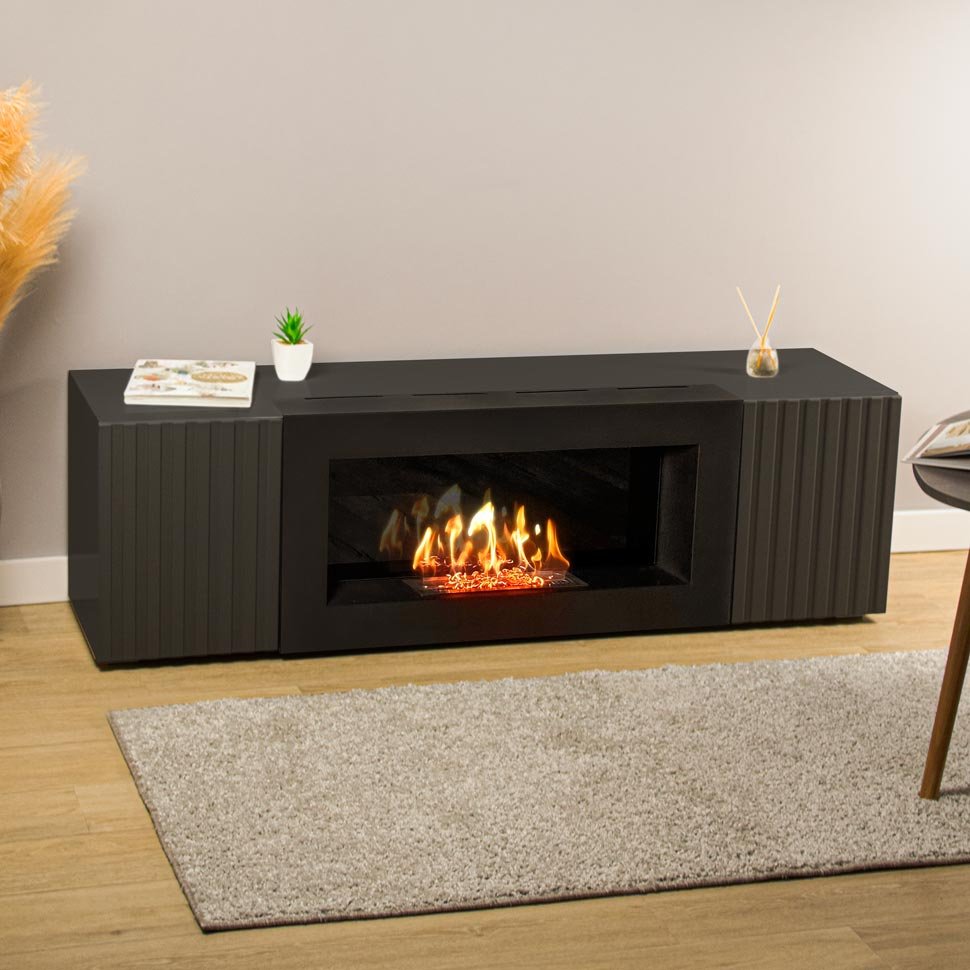 Тумба под ТВ с биокамином SteelHeat IMOLA IMPULSE 140 см (корпус черный / фасады черный) Тумба под ТВ с биокамином SteelHeat IMOLA IMPULSE 140 см (корпус черный / фасады черный)