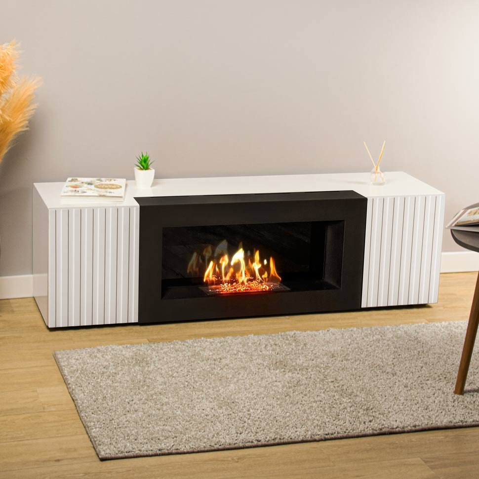 Тумба под ТВ с биокамином SteelHeat IMOLA IMPULSE 140 см (корпус белый / фасады белый)