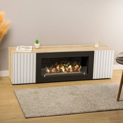 Тумба под ТВ с биокамином SteelHeat LIVORNO IMPULSE 140 см (корпус дуб Сонома / фасады белый)